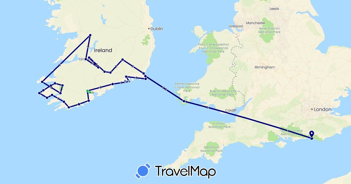 TravelMap itinerary: driving, bus, cycling in United Kingdom, Ireland (Europe)